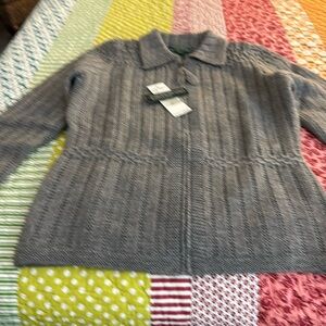 Lauren Ralph Lauren exclusive hand knit grey heather 100% wool zippered sweater
